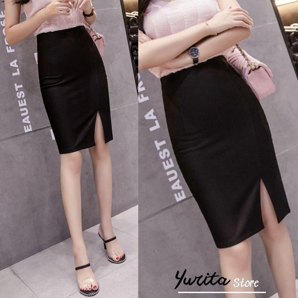 Chân Váy Bút Chì Xẻ Tà Trước YURITA Lưng Cao Đẹp Kiểu Hàn Quốc Vintage Cá Tính Dáng Dài