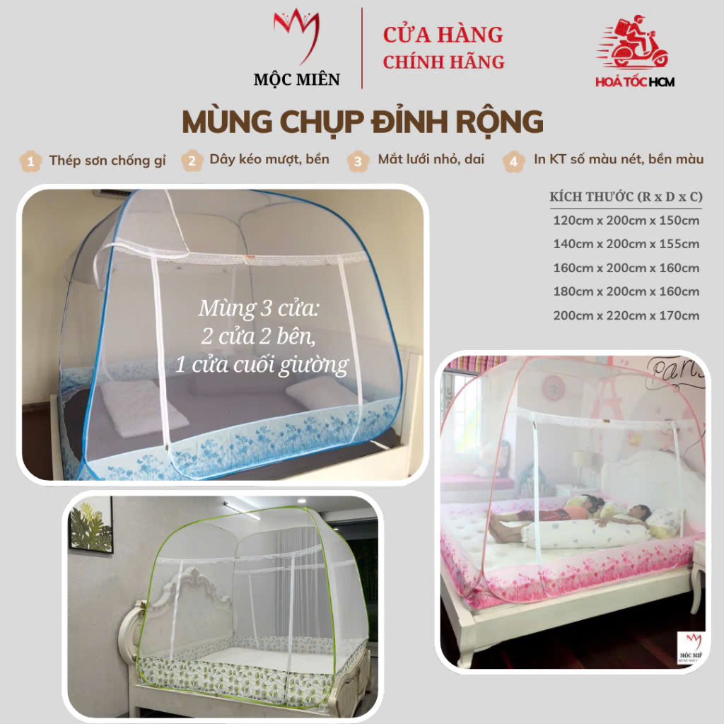 Màn chụp , Mùng chụp cao cấp Mộc Miên đỉnh rộng kích thước 1,2mx2m - Trắng Viền Hồng ( Hà Nội )