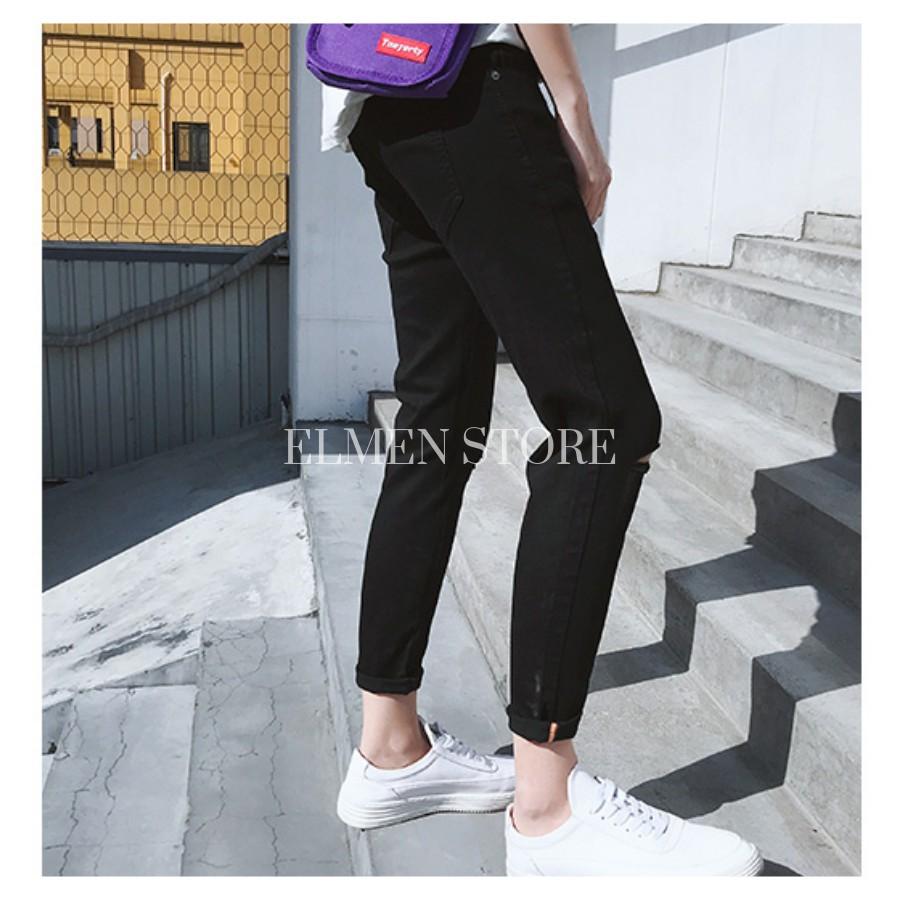 Quần jeans đen rách gối