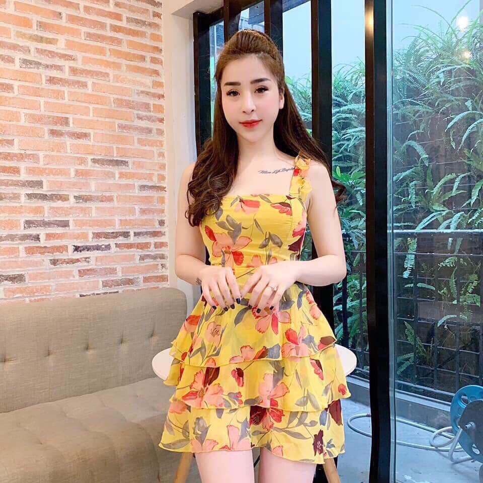 Gunkaymatter Đầm voan hoa cánh tiên tầng xếp li đặc biệt cột nơ phía sau lưng với 2 màu xinh xắn
