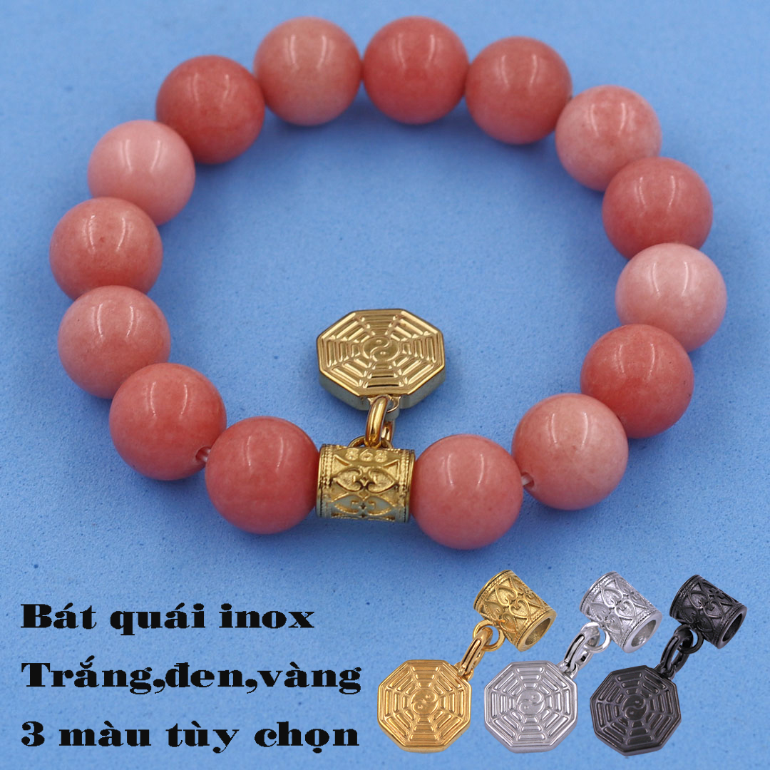 Chuỗi tay Thạch Anh hồng đào 12 ly - Charm Bát Quái inox VTAHDBQV12 - Mệnh Hỏa, Thổ