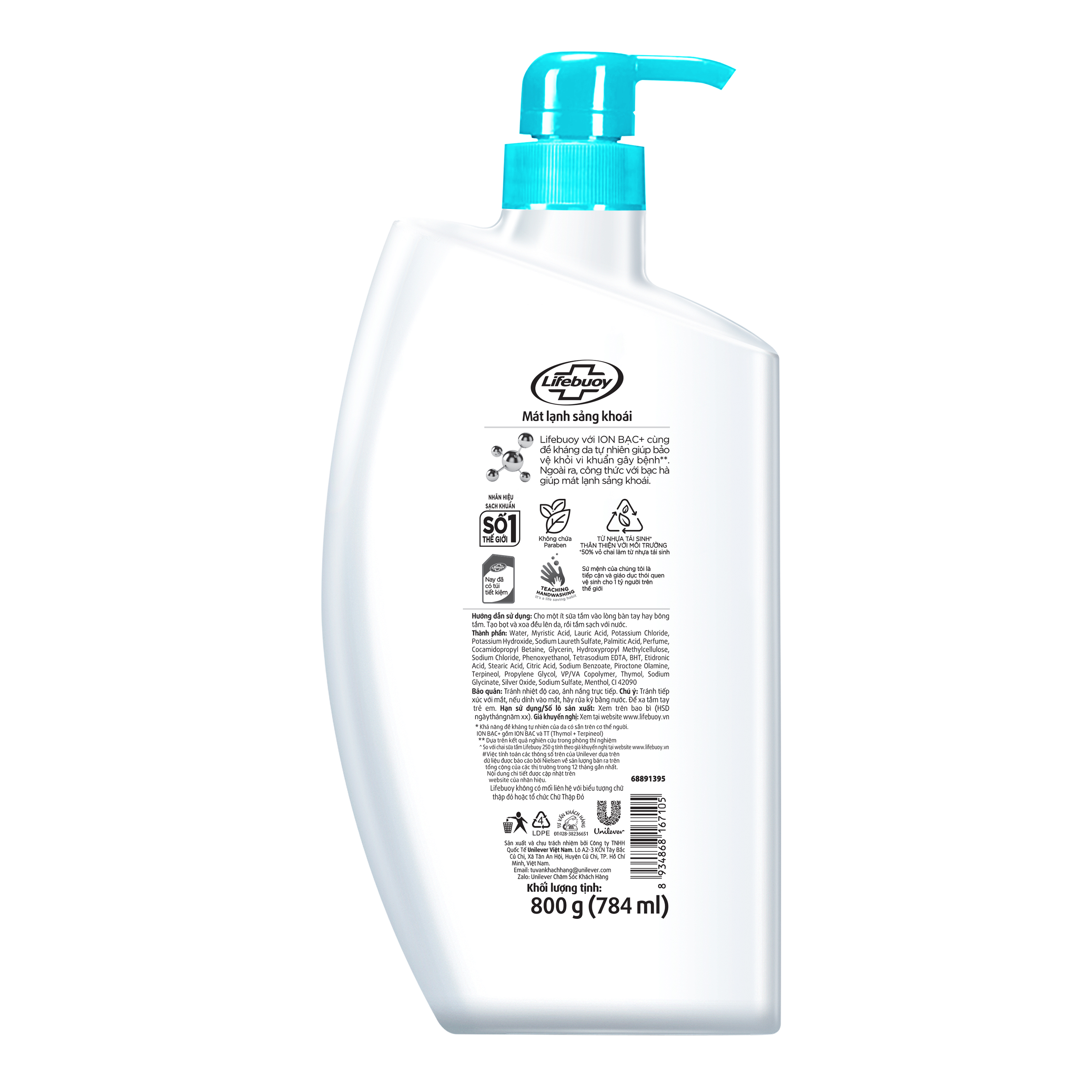 Sữa Tắm Lifebuoy Sạch Khuẩn Bảo Vệ Khỏi 99.9% Vi Khuẩn Gây Bệnh Tạo Cảm Giác Mát Lạnh Sảng Khoái Trên Da Chai 800G