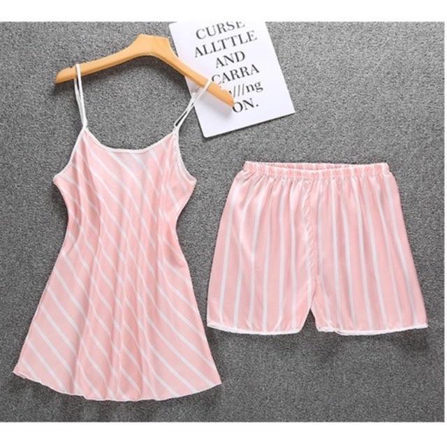 Bộ ngủ 2 dây lụa satin - đồ ngủ gợi cảm