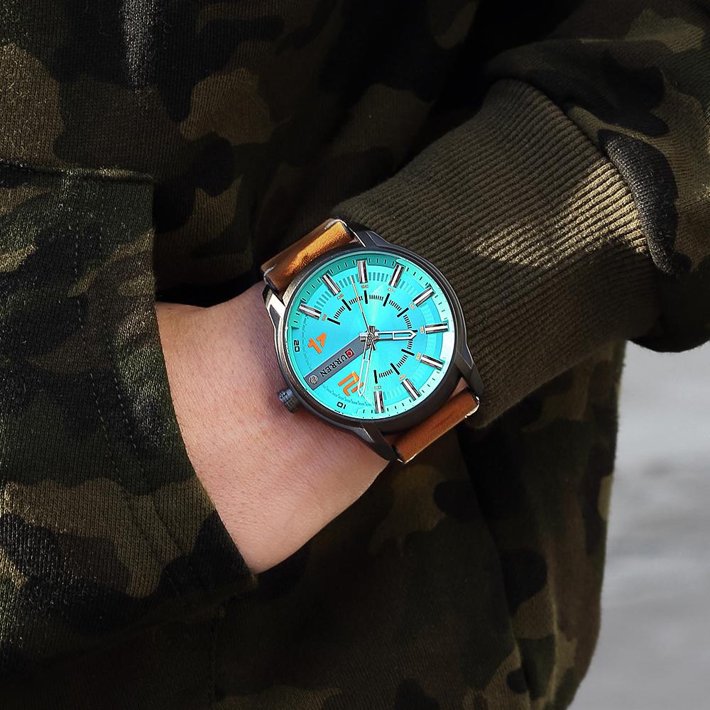 Đồng hồ Curren dây da thời trang Nam Quartz Analog Date Relogio Masculino - Xám trắng