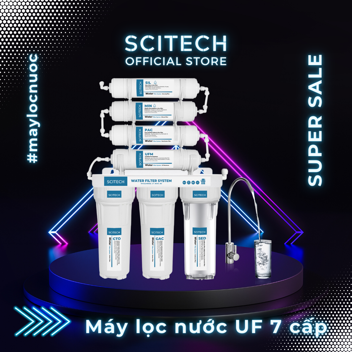 Bộ lọc nước uống công nghệ UF 7 cấp lọc by Scitech (Không dùng điện, không nước thải) - Hàng chính hãng