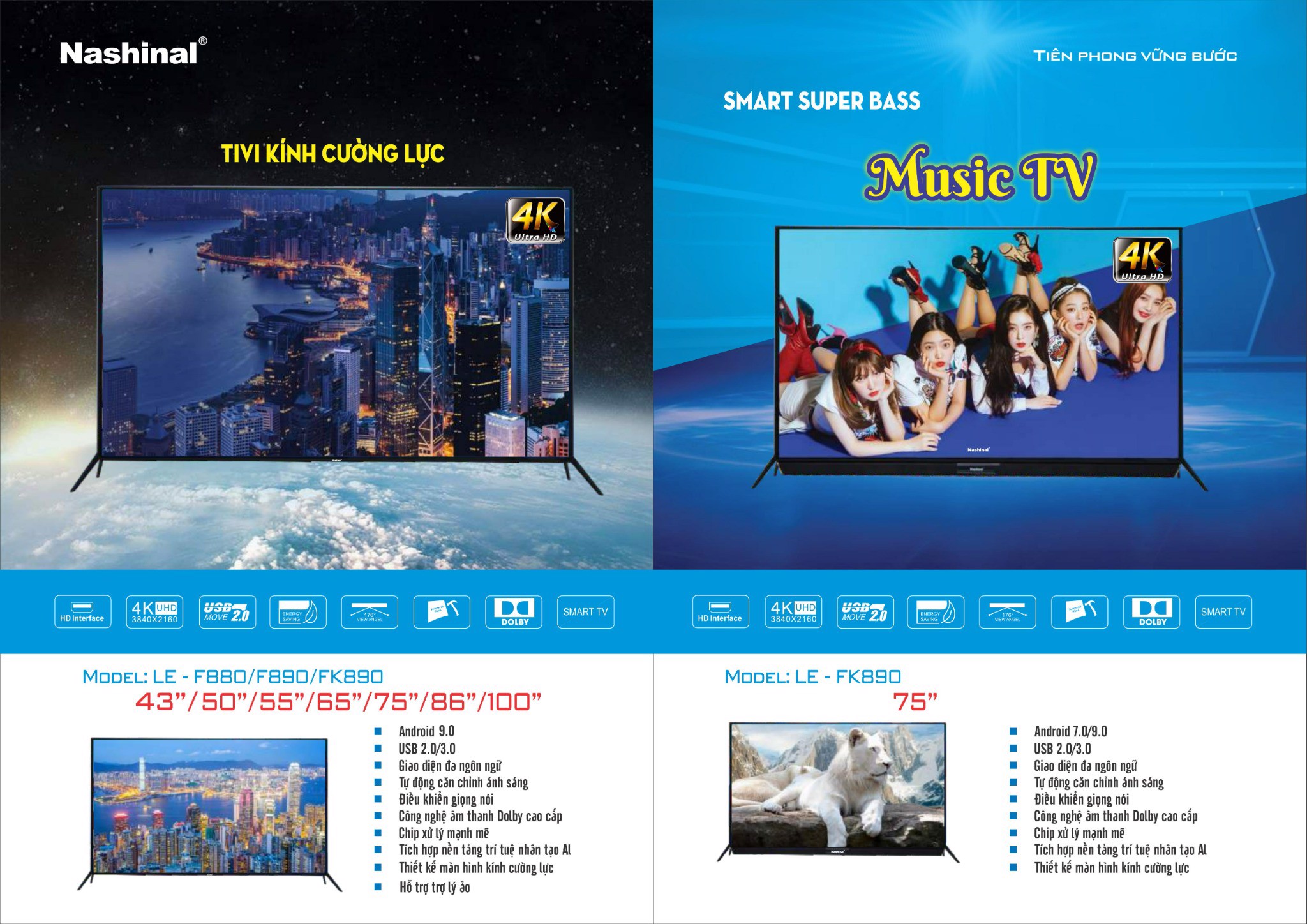 Tivi NASHINAL 75 inch LE-75FK890 điều khiển giọng nói