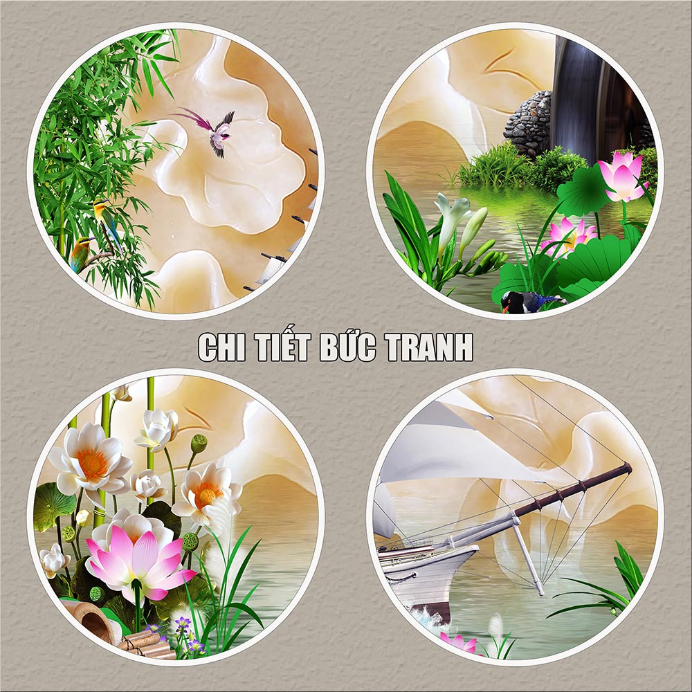 Tranh treo tường phòng khách, phòng ngủ THUẬN BuỒM XUÔI GIÓ chất liệu pvc gương / lụa kim sa. MS:3763L9
