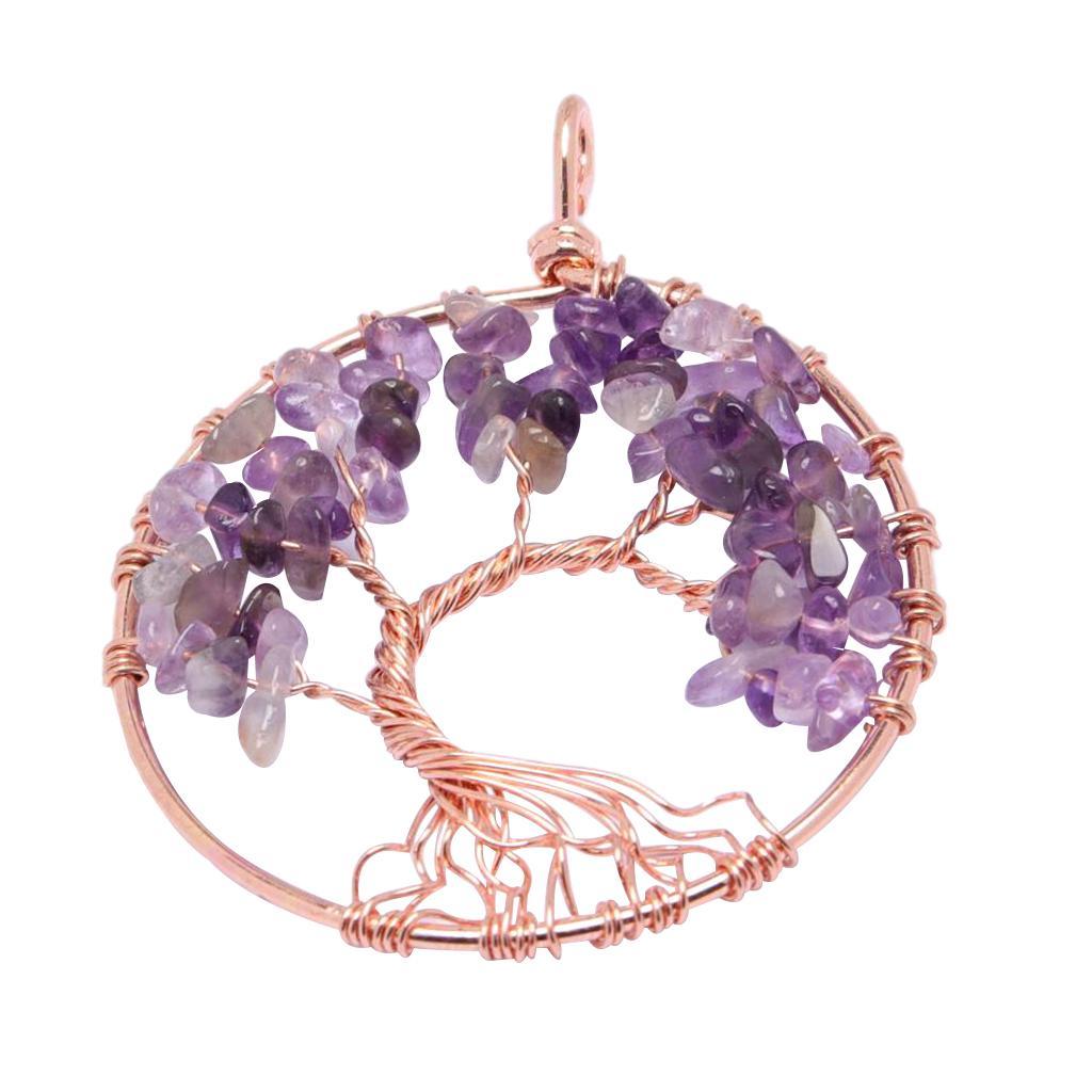 Tree of Life Pendant Crystal Necklace Gemstone Fashion Jewelry Pink