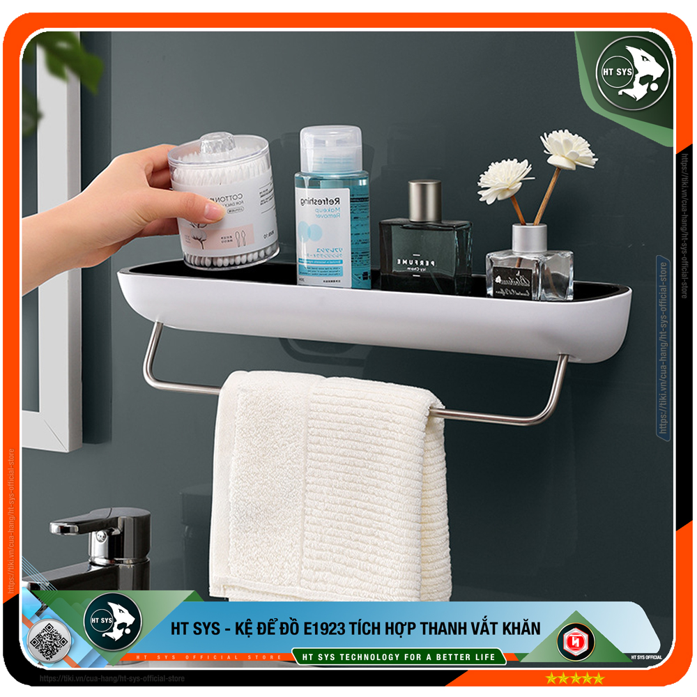 Kệ nhà tắm dán tường HT SYS-ECOCO-E1923-chất liệu ABS cao cấp kèm thanh treo khăn SUS 304