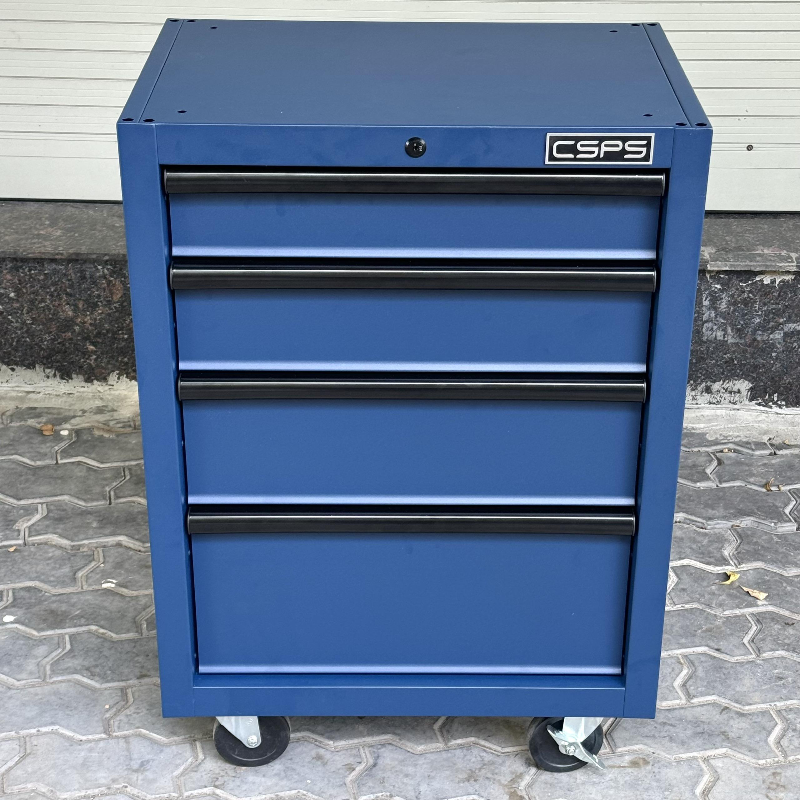 Tủ dụng cụ CSPS 61cm - 04 hộc kéo màu xanh dương kèm bánh xe Fbn 12cm