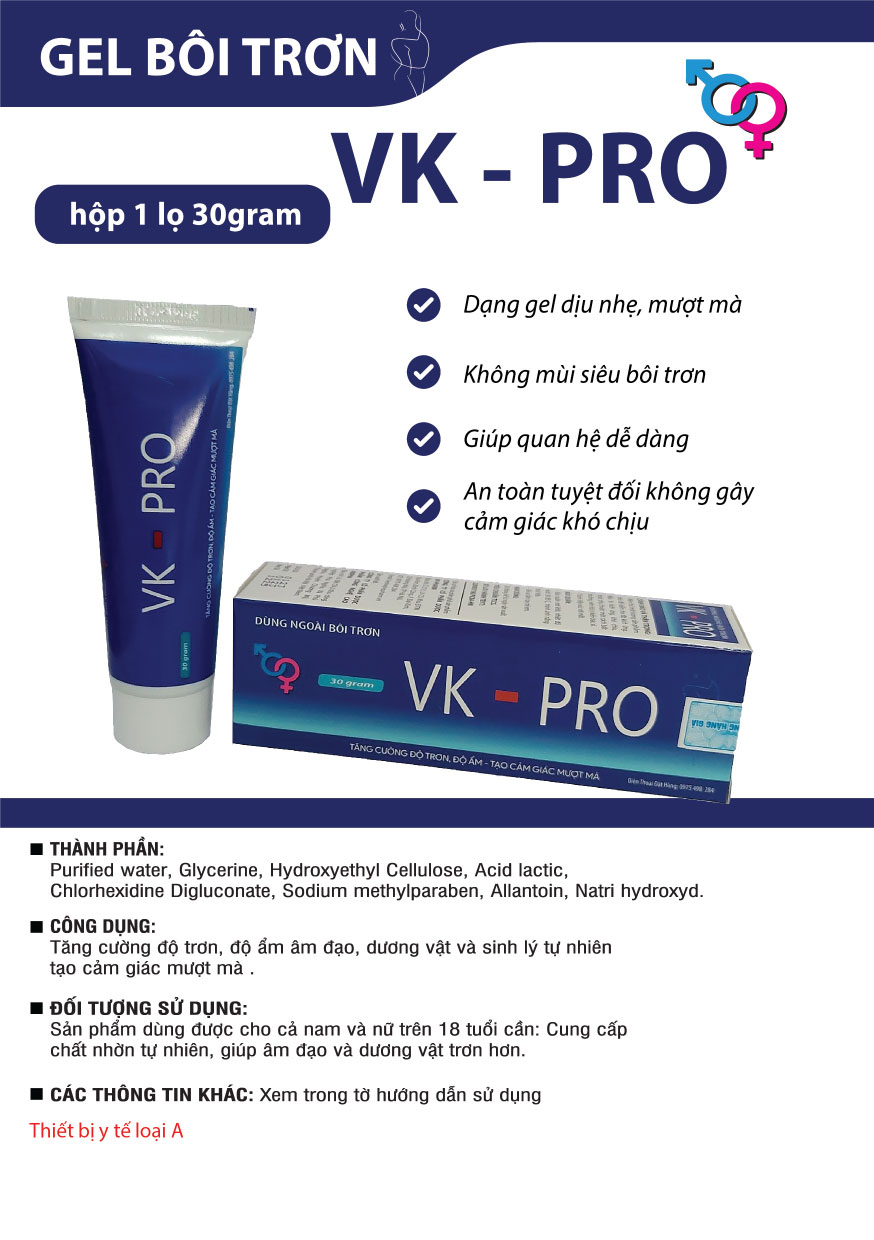 Gel Bôi Trơn VK-PRO 30 gram - gốc nước không gây tác dụng phụ