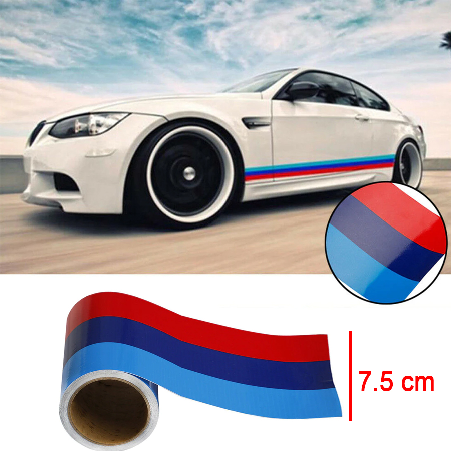 Decal dán xe thể thao phong cách BMW M sport, cờ ý, đức, pháp, loại cao cấp độ bền cao