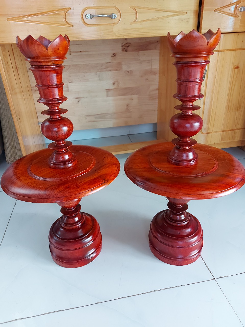 Cặp chân đèn gỗ hương cao 50 cm