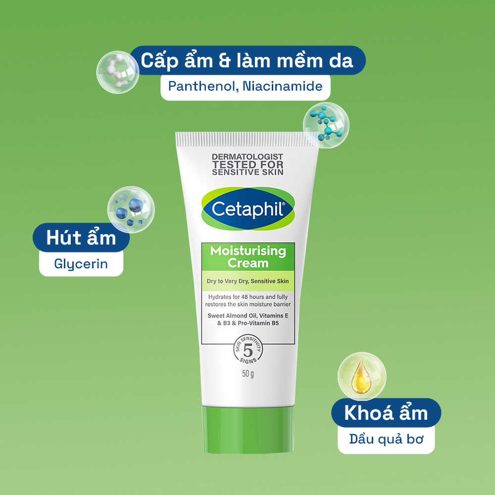 Combo 2 Kem dưỡng ẩm dịu lành cho da nhạy cảm CETAPHIL MOISTURISING CREAM 50G