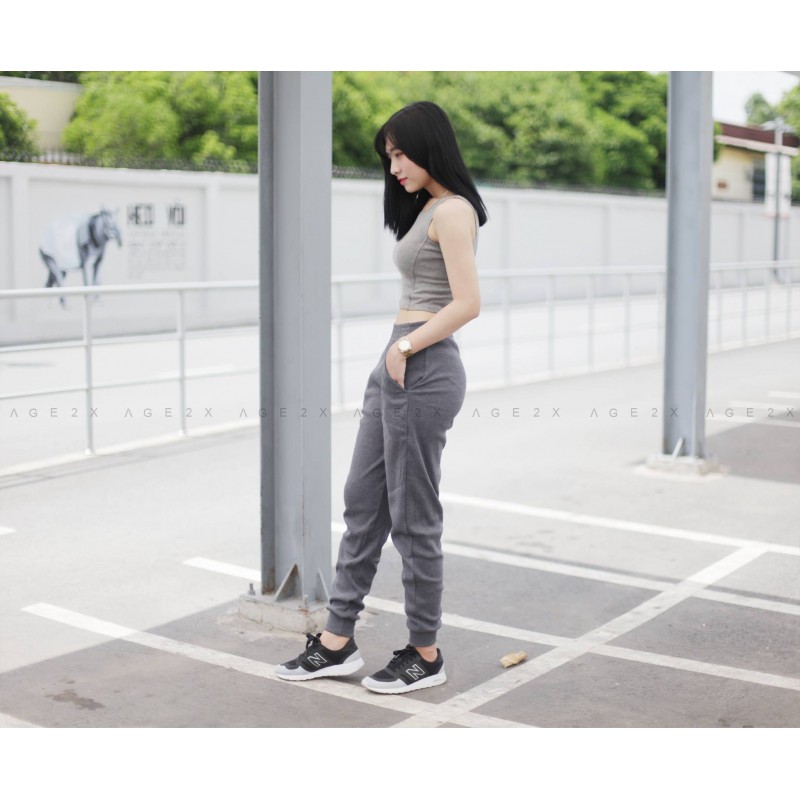 Quần jogger gân tăm  ống bo dáng thể thao nữ