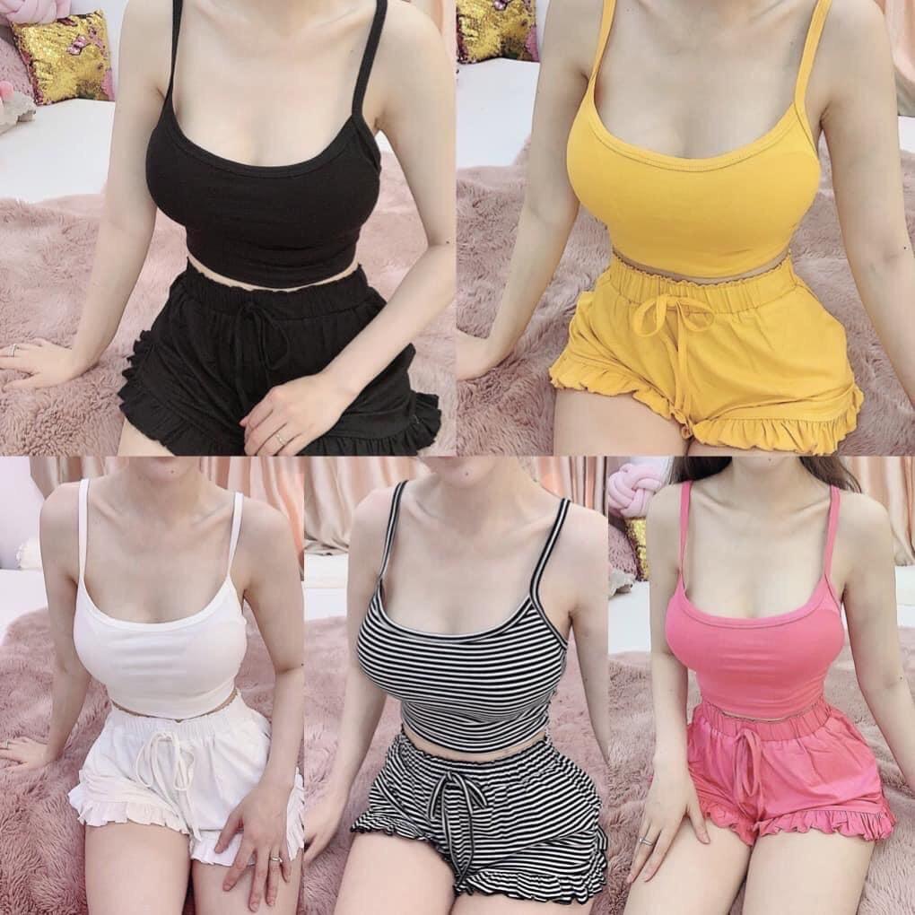 Set bộ quần áo nữ - áo 2 dây - chất cotton co giãn 4 chiều - thoáng mát năng động cho chị em