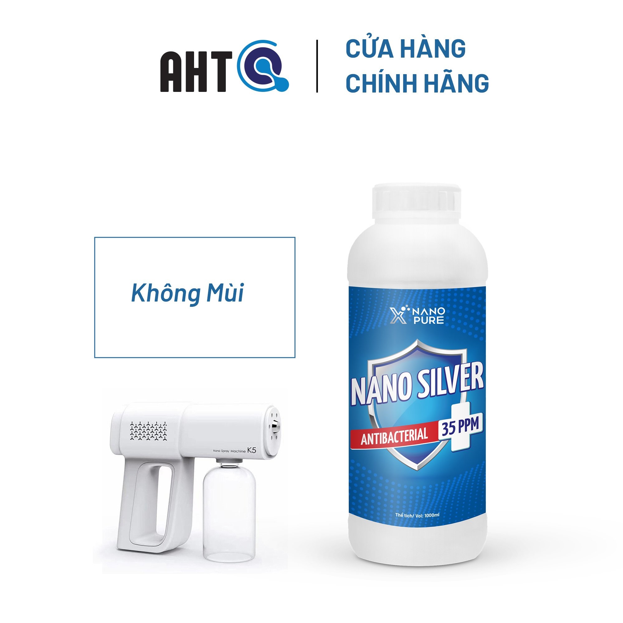 Dung Dịch Nano Xpure Nano Silver Antibacterial 35ppm Dung Tích 1Lít-Diệt khuẩn, khử mùi hiệu quả, Không chứa Cồn, Không Khô Da.