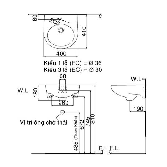 Chậu rửa Inax treo tường L-282V. Lòng chậu rửa sâu ,Chất liệu sứ cao cấp đảm bảo độ bền bỉ - Vật liệu xây dựng Big H