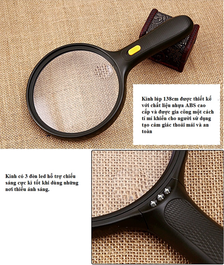 Kính Lúp Cầm Tay 2 Thấu Kính Có Đèn 138mm