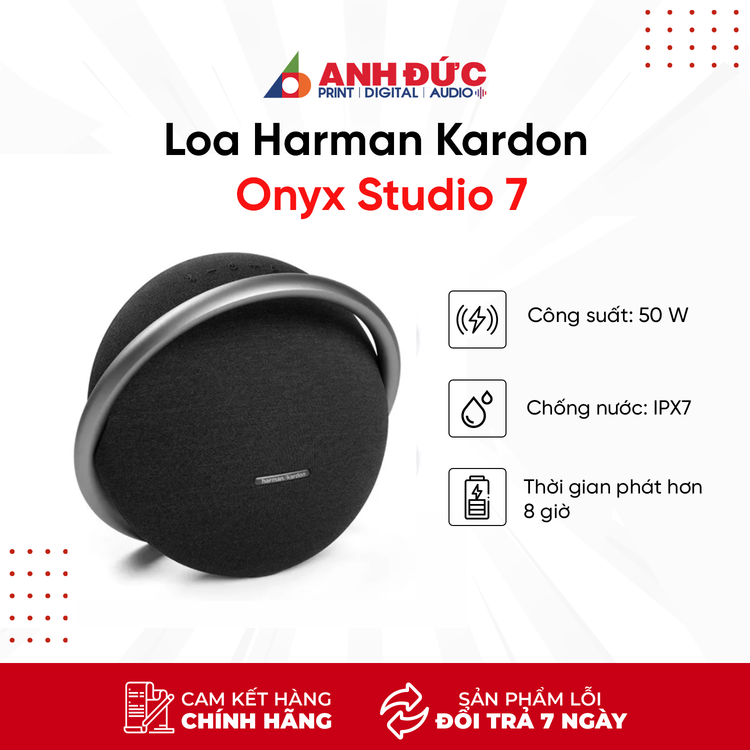 Loa Bluetooth Harman Kardon Onyx Studio 7 (Công suất 50W, Thời gian nghe nhạc 8h) - Hàng chính hãng PGI