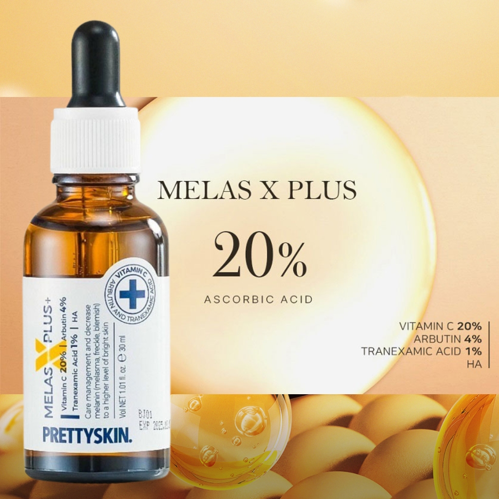 Serum PrettySkin Melas X Plus + Tinh chất dưỡng trắng da mờ thâm hỗ trợ nám dung tích 30ml