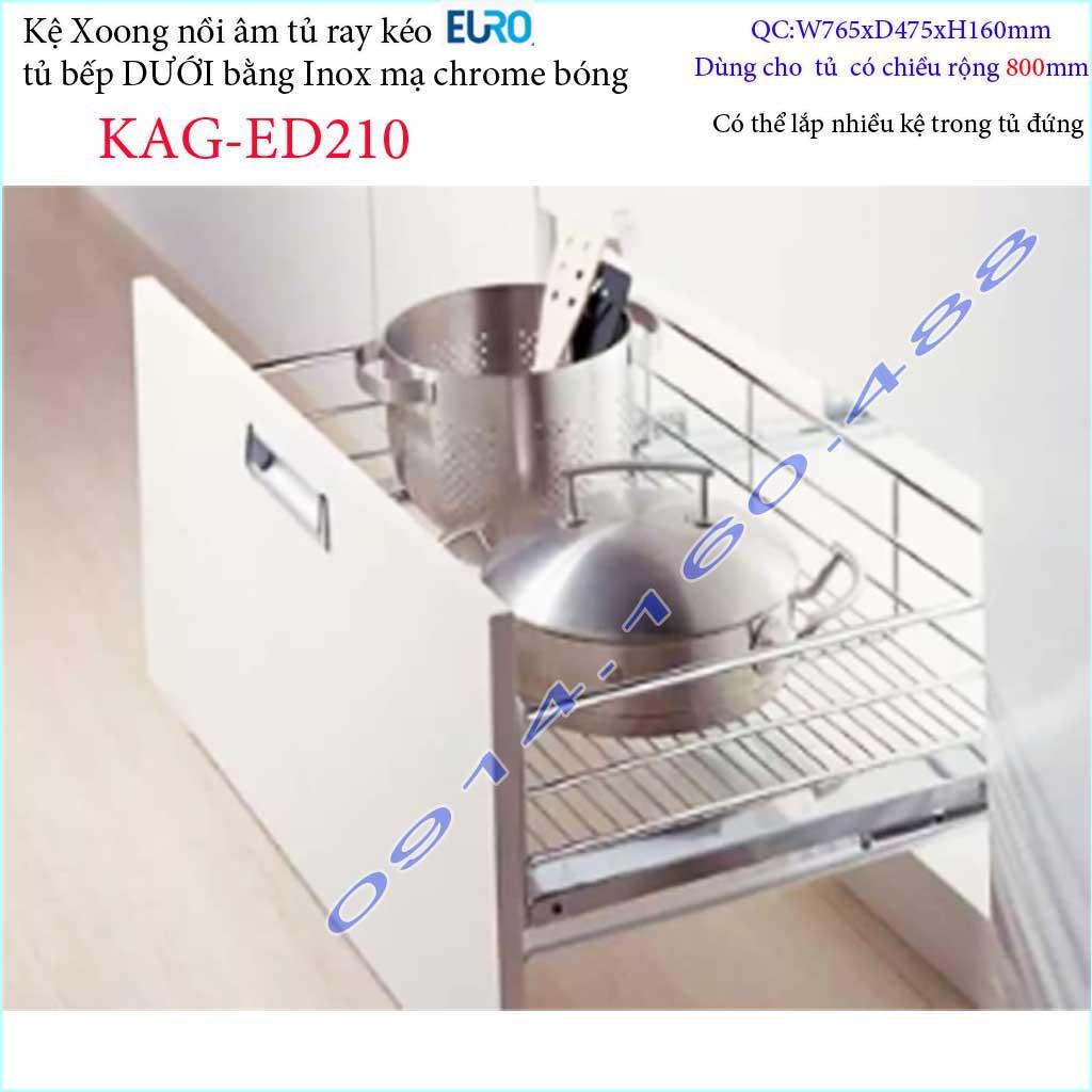 Kệ xoong nồi Euro KAG-ED210-80cm, giá xoong nồi inox âm tủ 80cm có ray giảm chấn tủ bếp dưới ray êm ái sử dụng tốt