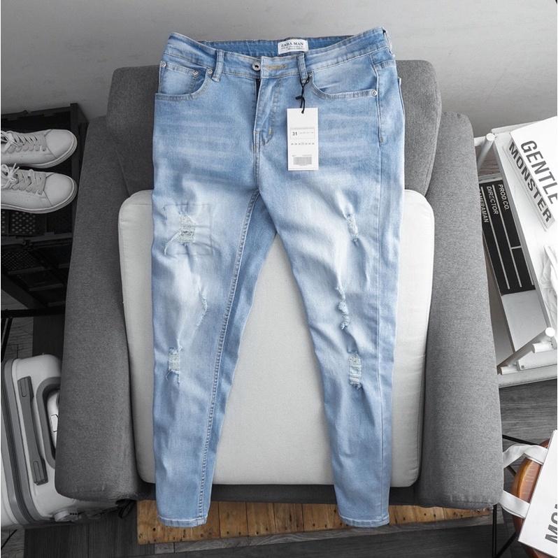 Quần jean nam Zr xuất dư 3 màu rách đẹp dáng ôm jean co giãn