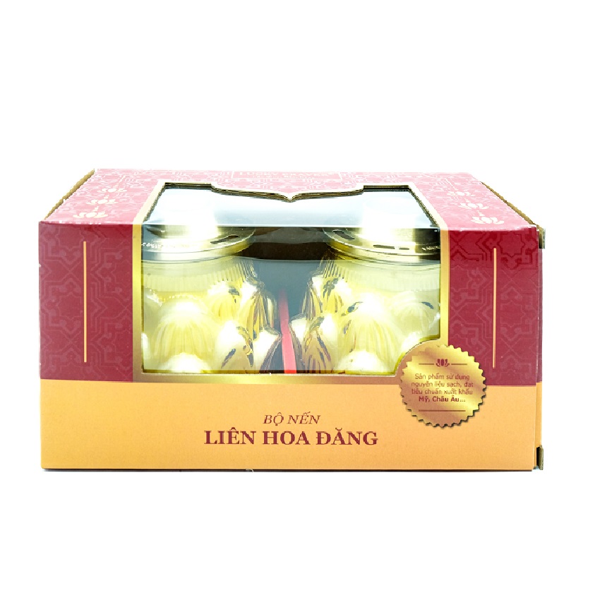 Bộ nến LIÊN HOA ĐĂNG - Hộp 2 hũ nến thơm hình hoa sen Lucky Prayer FTRAMART EDC0788 (Lựa chọn màu)