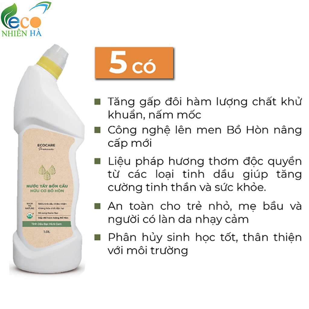 Nước tẩy bồn cầu ECOCARE PREMIUM 1L tinh dầu bạc hà cam tẩy rửa bồn cầu khử mùi hiệu quả