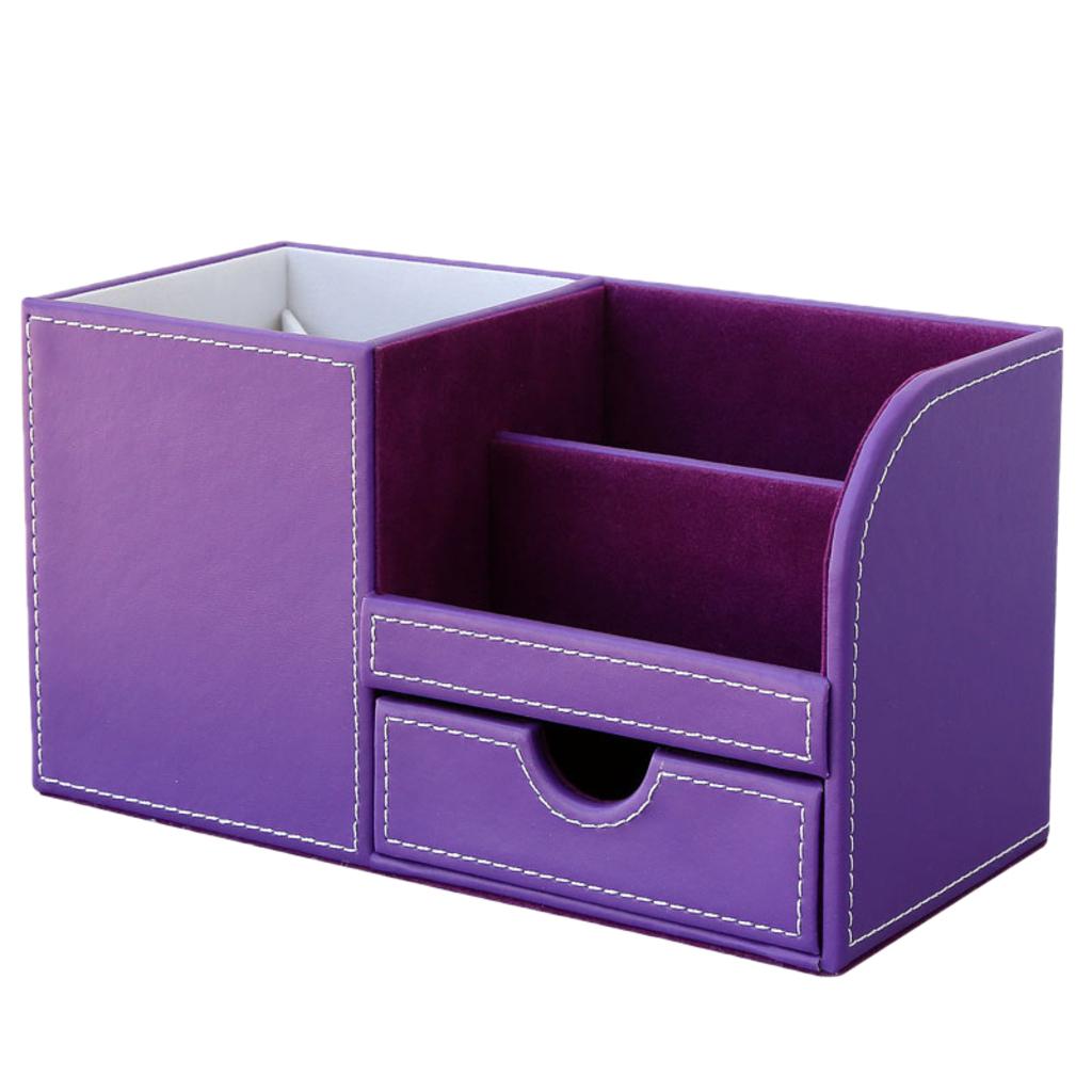 Multi-function PU Leather Desk Stationery Organizer Storage Box Pen/Pencil ,Cell phone, Business Name Cards Remote Control Holder