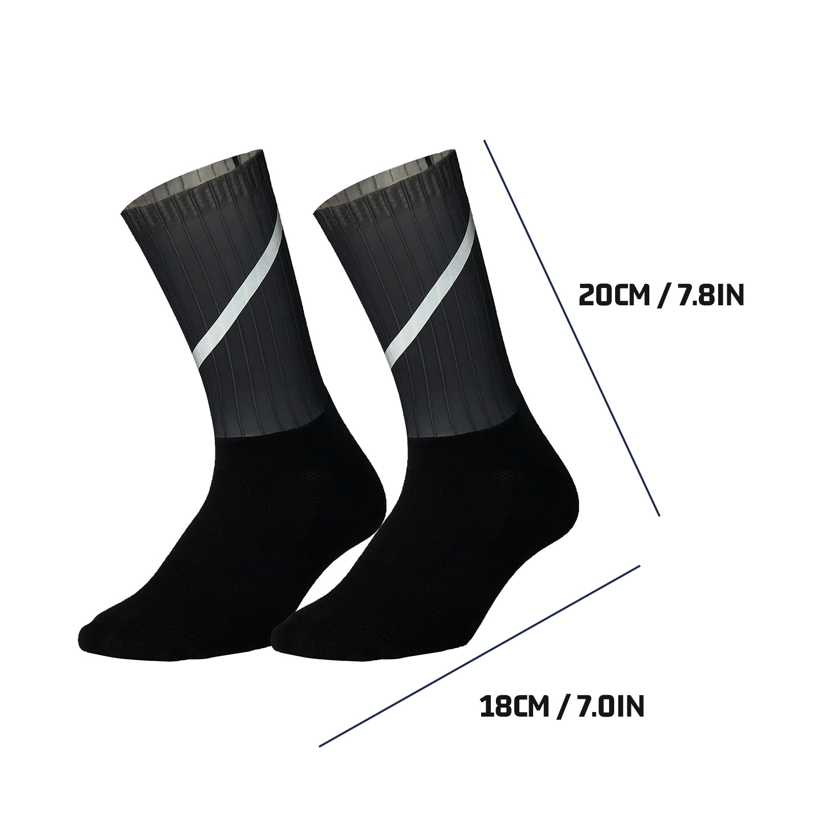 Vớ unisex đi xe đạp có sọc phản quang, chống trượt silicon, thoáng khí, vận động dễ dàng - một size