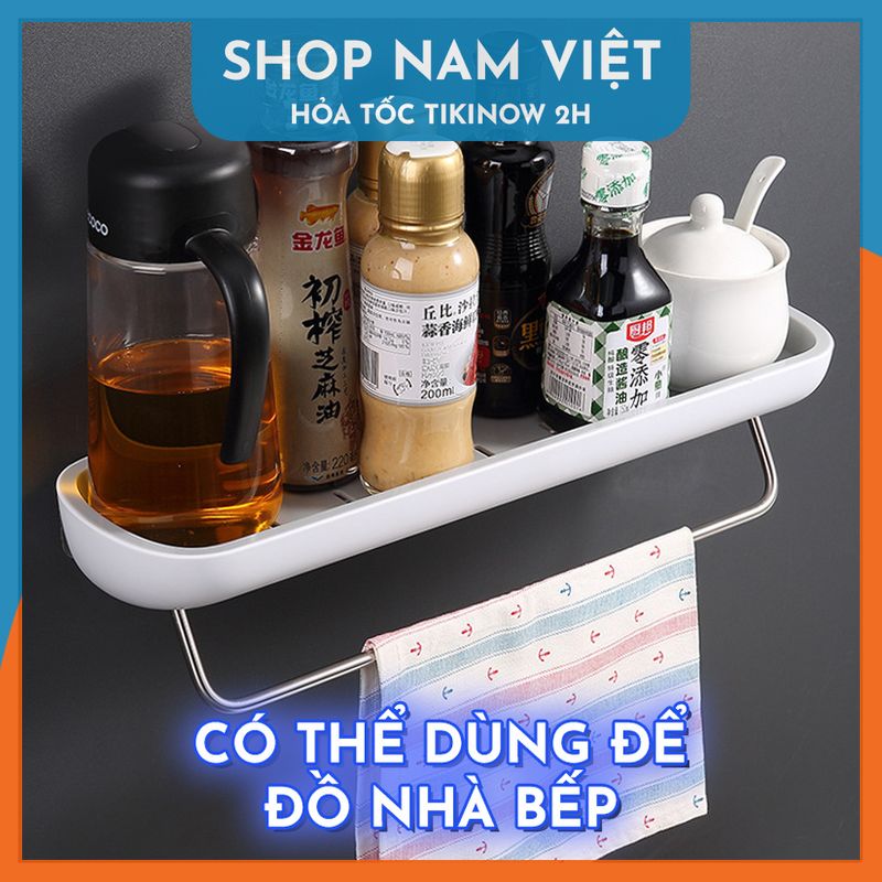 Hình ảnh Kệ Để Đồ Nhà Tắm Dán Tường, Có Móc Treo Khăn, Khe Thoát Nước