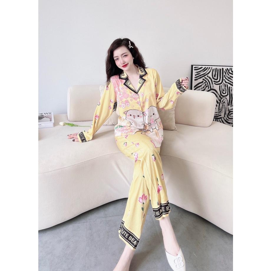 Bộ pyjama dài tay - Lụa xước ánh kim cao cấp  - ĐẢM BẢO GIỐNG HÌNH 100%