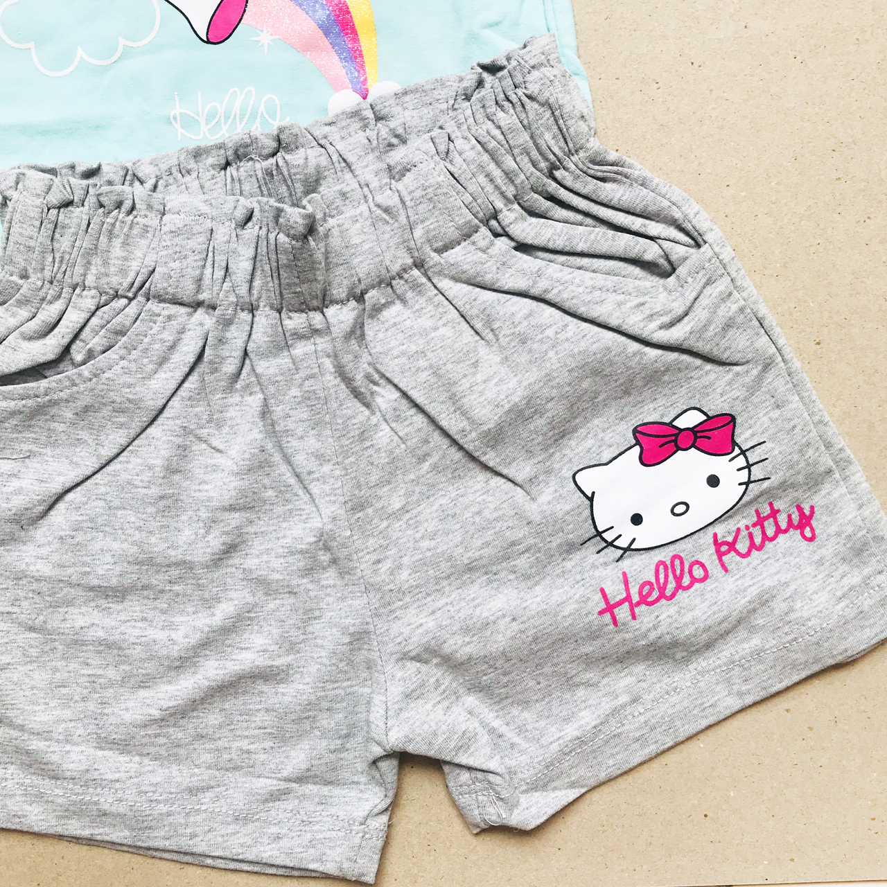 Đồ bộ thun cotton cho bé gái  mèo Hello Kitty cầu vồng xanh tím / set trang phục bé gái dễ thương 1-6T