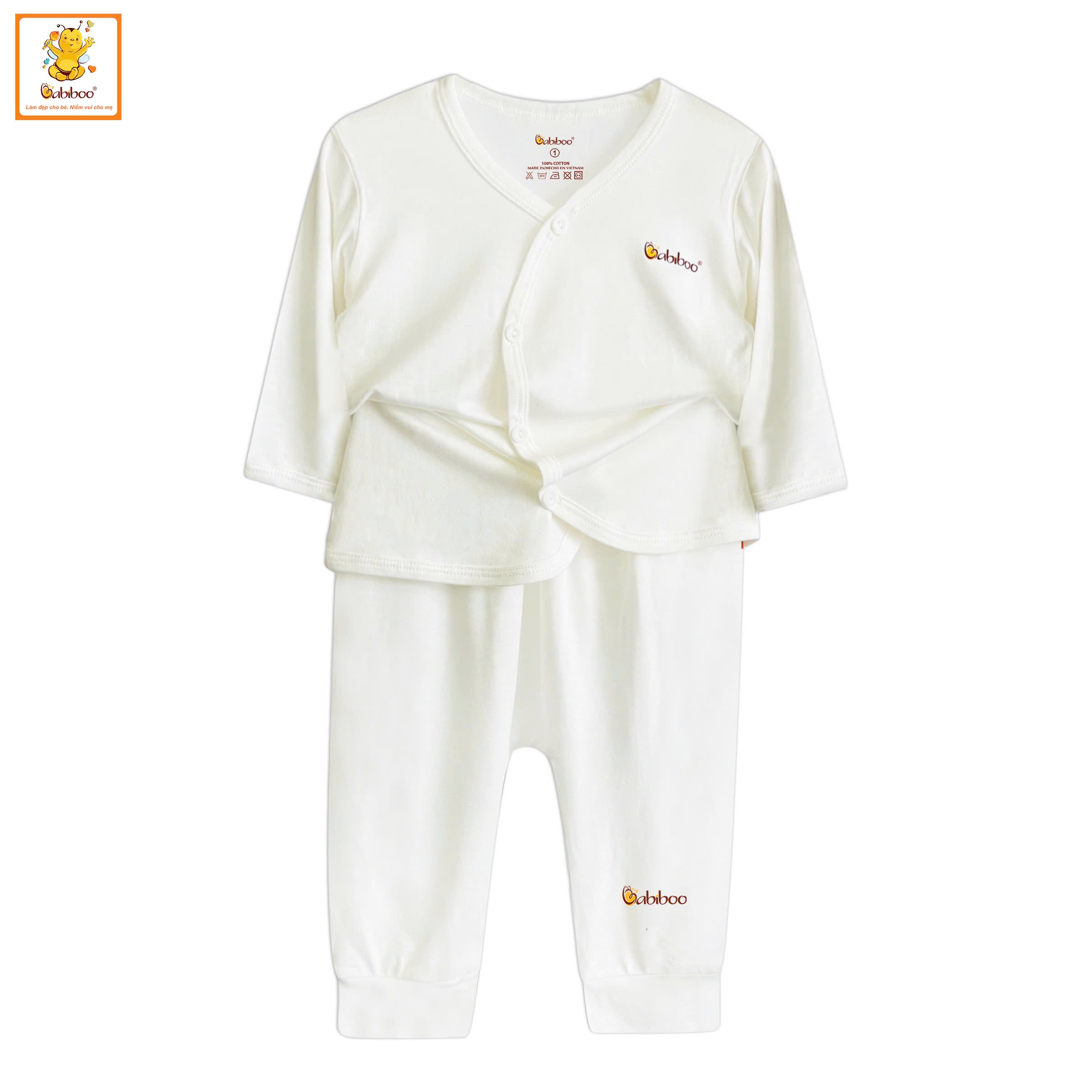 Quần áo sơ sinh Babiboo bộ sơ sinh tay dài cổ tim  vải viscose siêu mềm, mịn mát BBC136