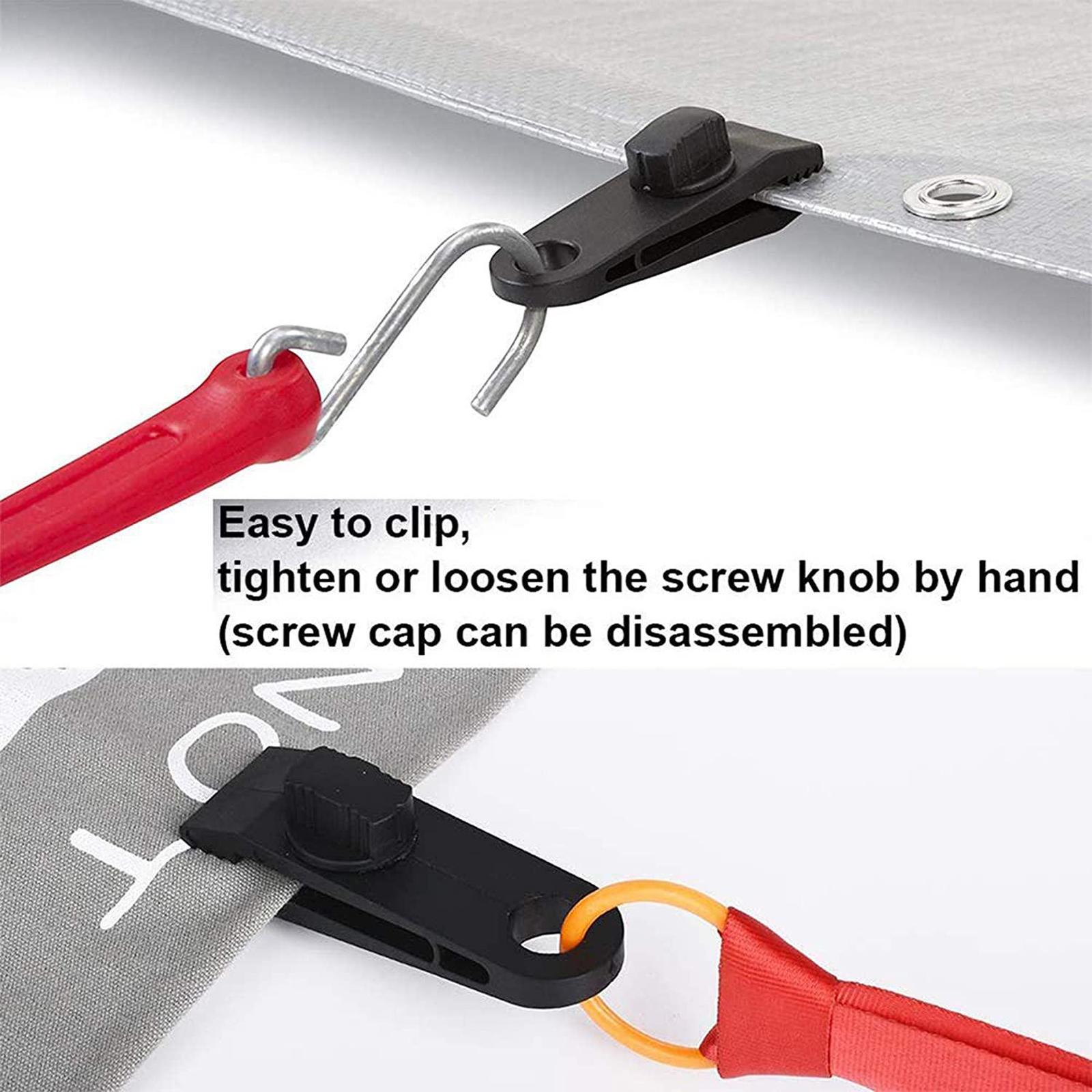 10/12Pcs Awning Tarp Clamp Set Tent Clips 10 Clip+Black Bungee