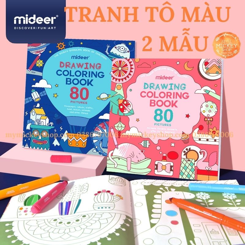 Tranh tô màu 2 chủ đề chính hãng Mideer Drawing Color cho bé học vẽ từ 3 4 5 tuổi