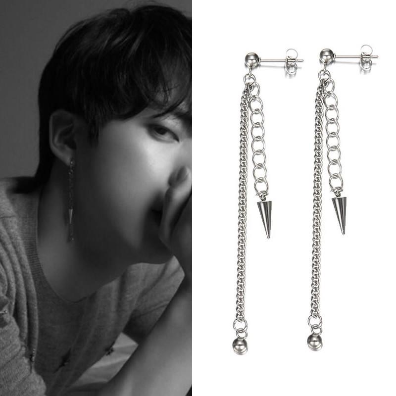 Bông tai khuyên tai JIN BTS sợi mắt xích mũi nhọn cá tính