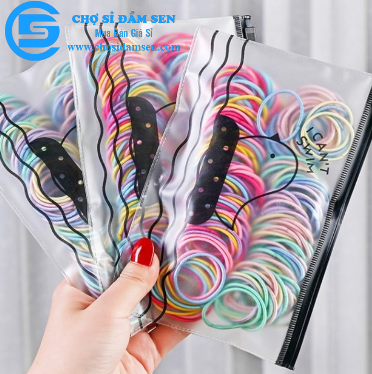 Túi zip 500 sợi thun cột tóc, dây thun buộc tóc co giãn  B07-ChunBuocToc