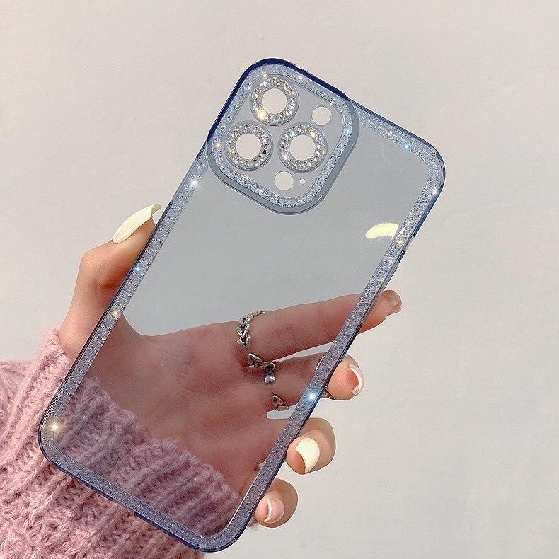 Ốp Điện Thoại Trong Suốt Đính Đá Lấp Lánh Chống Sốc Bảo Vệ Camera Cho 13 12 11 Pro Max X XR XS 7 8 Plus
