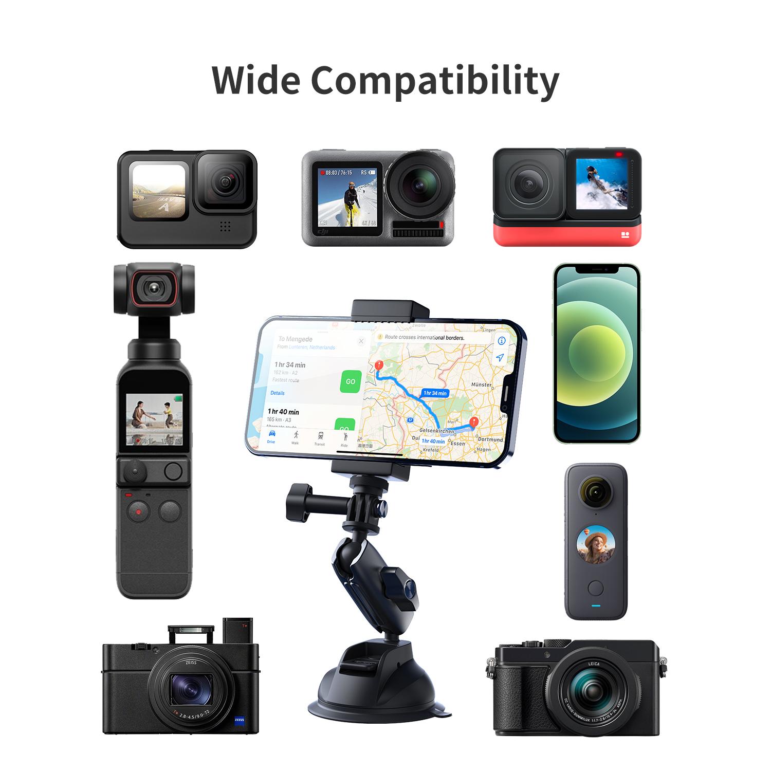 Bộ điều chỉnh điện thoại của Telesin Car Cup Chủ sở hữu điện thoại 360 ° có thể điều chỉnh 1/4 Bộ chuyển đổi tiêu chuẩn cho GoPro Hero 10 9 8 7 6 Insta360 Osmo Action Camera