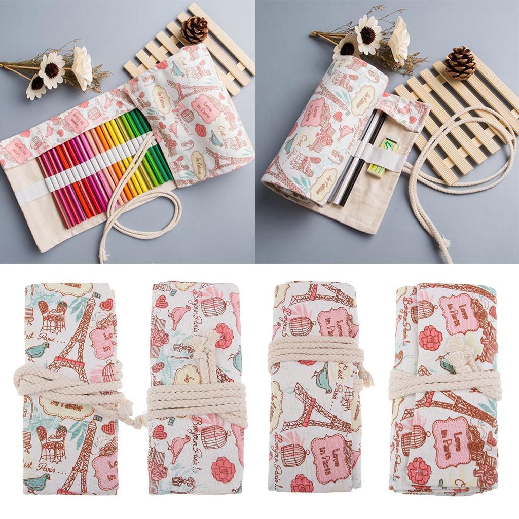 12/24/48/72 Holes Canvas Tower Pattern Color Pencil Wrap / Roll up Pencil Case / Stationery Storage Pack