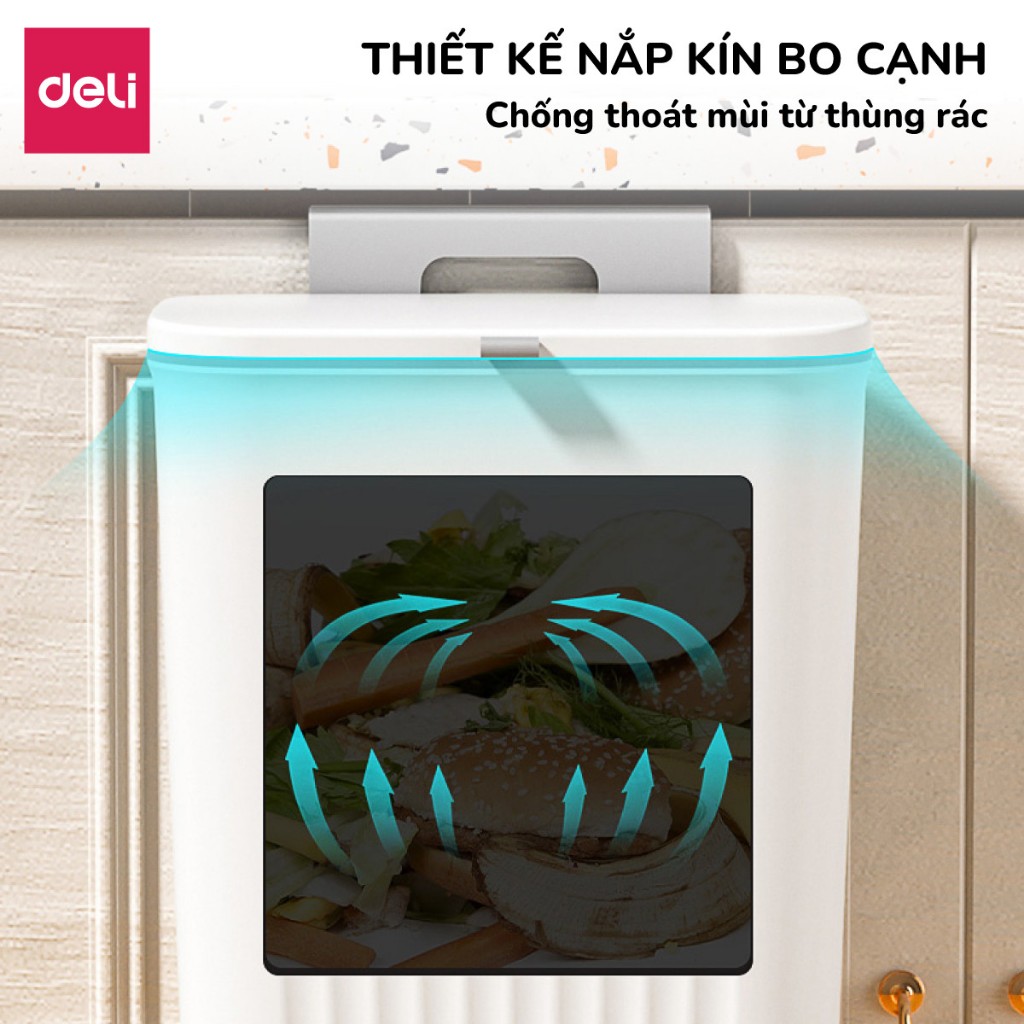 Thùng rác treo tủ bếp mở hai chiều 9L kèm quai có nắp giữ túi thùng rác gắn tường cho nhà bếp