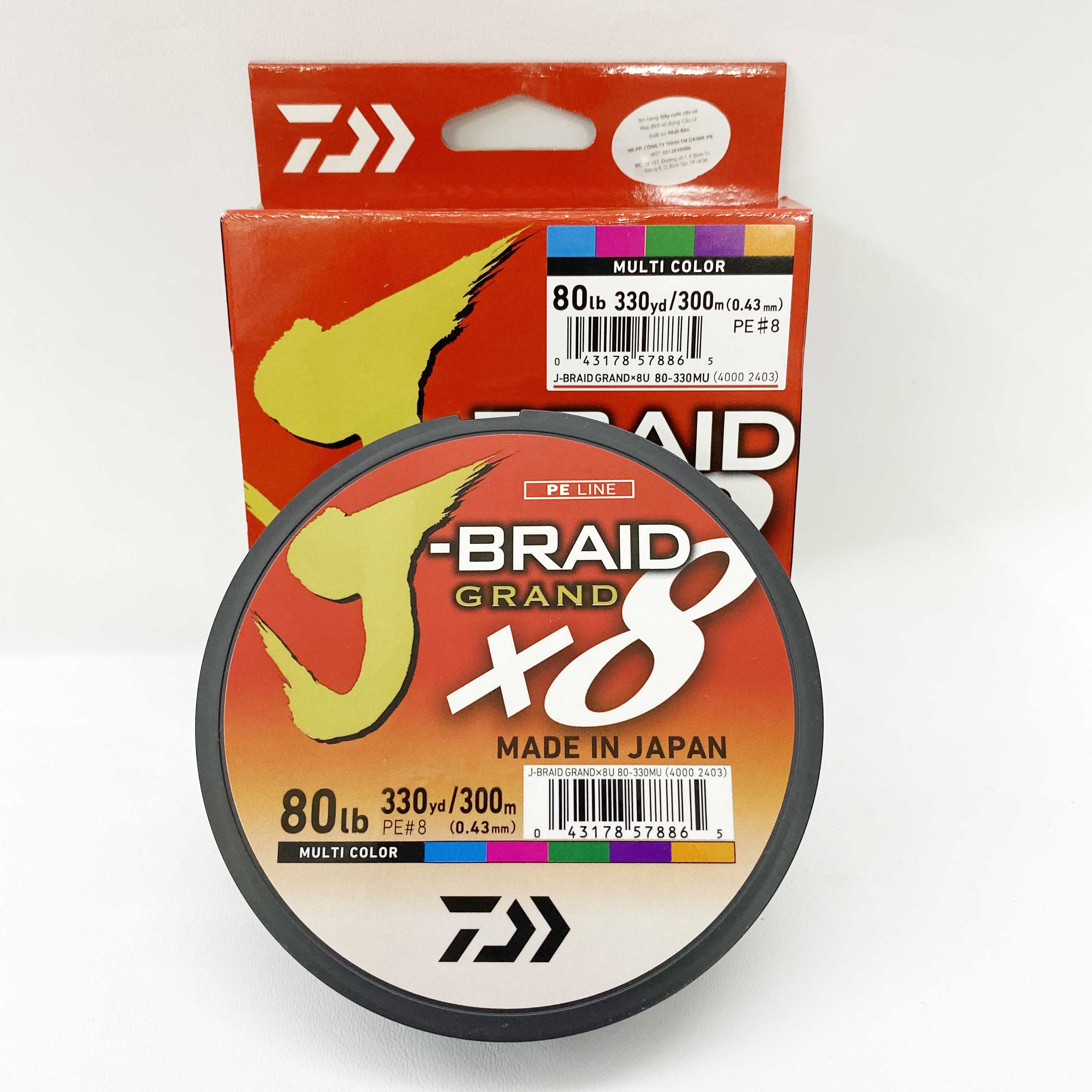 Dây câu cá Daiwa PE JBraid Grand X8 (Dây siêu bền Multicolor)