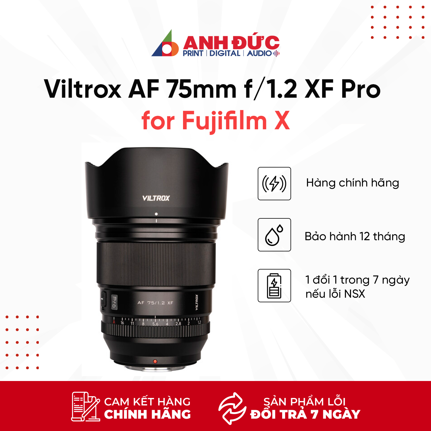 Ống kính Viltrox AF 75mm f/1.2 XF Pro for Fujifilm X - Hàng Chính Hãng