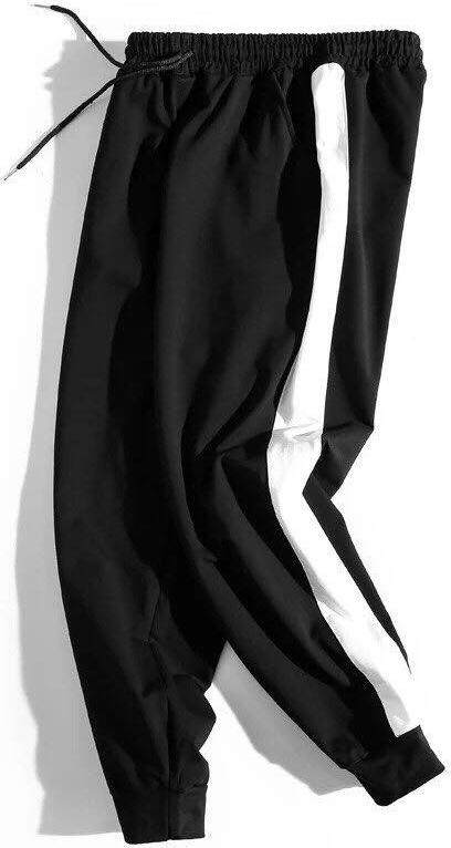quần jogger 1 sọc to - quần nỉ thun cotton xịn sò vải dày mịn line to (đen line trắng)