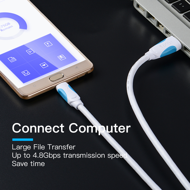 Cáp chuyển đổi USB 3.0 to Type-C dài 50cm Vention VAS-A37-W050 chính hãng