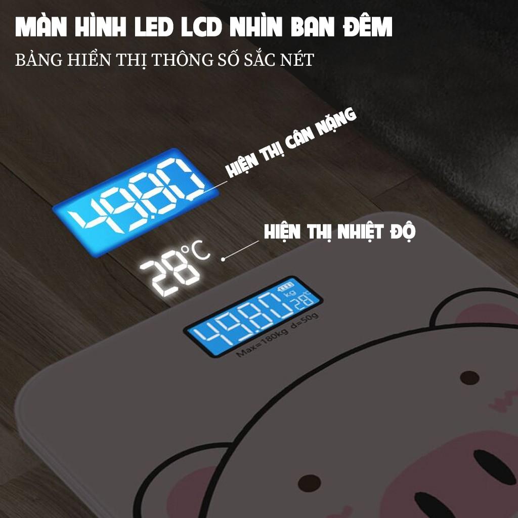 Cân điện tử cân sức khỏe gia đình màn hình LED hiển thị cân nặng ,nhiệt độ hình con heo -dc4608