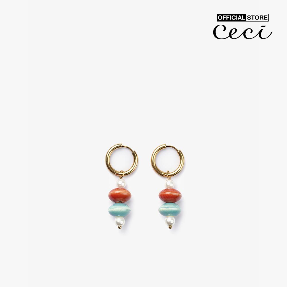 CECI - Khuyên tai nữ khoen tròn phối chuỗi đá lớn cá tính CC1-01000038-27
