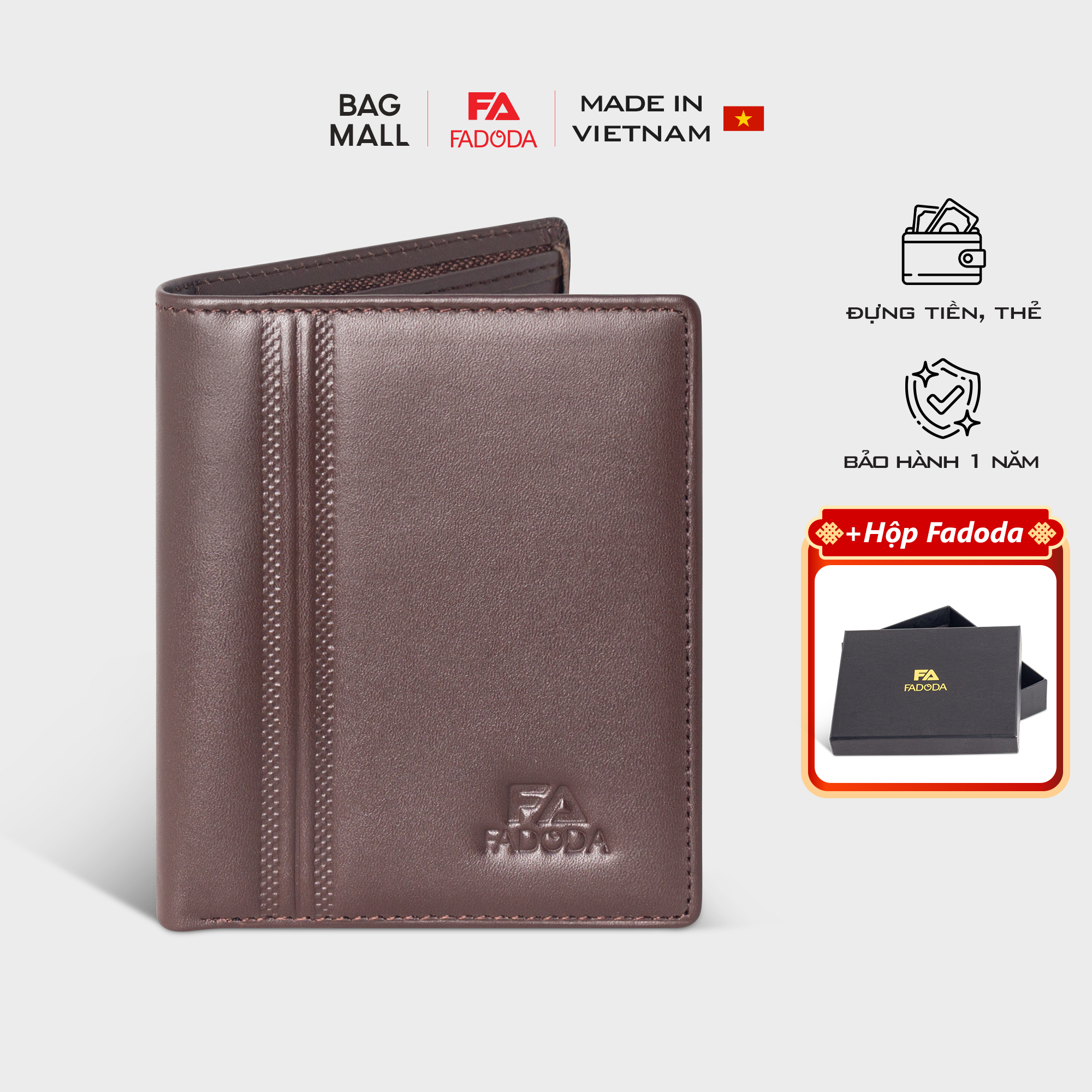 Ví da bò đựng tiền dáng đứng basic in vân Fadoda VN043